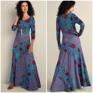 Soft Surroundings Maxi Dress Cottagecore Retro Stretch Knit Fairy Floral Boho